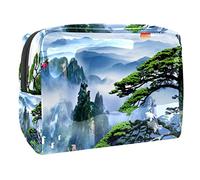 Mountain View Tree Flowers Landscape - Neceser de viaje para mujer, bolsa de aseo grande de PVC para maquillaje, práctica bolsa organizadora con cremallera, multicolor, 18.5x7.5x13cm/7.3x3x5.1in,