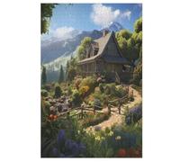Mountain Village Cottage Puzzles de madera 1000 piezas para adultos, póster Jigsaw Puzzle, diseño único, juguete educado para adolescentes y niños (78 x 53 cm)