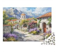Mountain Village Scene Resistente 1000 Piezas Rompecabezas para Adultos Pintoresco Antiguo Pueblo de Piedra Entre Colinas Florecientes Vibrante Alivio Estrés Juego 52x38cm/1000pcs