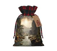 Mountains and Rivers - Bolsa de regalo con cordón de dos colores, ideal para Navidad, cumpleaños