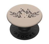 Mountains Peaks: Boho Nature Landscape with Line Art Flowers PopSockets PopGrip Adhesivo