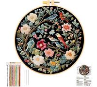 Mounteps Kit de inicio de bordado para adultos principiantes, kits de punto de cruz con patrón de pájaro de flores
