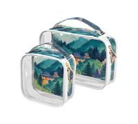 Mountian Beauty Landscape - Paquete de 2 neceseres de viaje transparentes aprobadas por la TSA - Bolsa de cosméticos resistente al agua para viajes