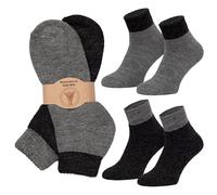 MOUNTREX® Calcetines de alpaca, calcetines de lana para hombre y mujer, calcetines de invierno, calcetines cálidos para casa, calcetines para zapatillas - 2 pares, Gris/Antracita - Corto, 43-46