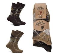 MOUNTREX® Calcetines de alpaca, calcetines de lana para hombre y mujer, calcetines de invierno, calcetines cálidos, calcetines térmicos, finos, calcetines de peluche, 2 pares, Beige/Marrón-Cuadros,