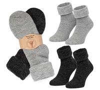 MOUNTREX® Calcetines de alpaca, calcetines de lana para hombre y mujer, calcetines de invierno, calcetines térmicos, gruesos, 2 pares, Gris/antracita - térmico con sobre, 39-42