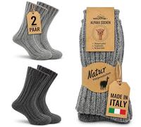MOUNTREX® Calcetines de alpaca, calcetines de lana para hombre y mujer, calcetines de invierno, calcetines térmicos, gruesos, 2 pares, Gris/Gris Oscuro, 39-42