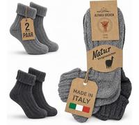 MOUNTREX® Calcetines de alpaca, calcetines de lana para hombre y mujer, calcetines de invierno, calcetines térmicos, gruesos, 2 pares, Gris/Gris Oscuro (con sobre), 39-42