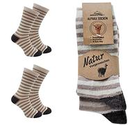 MOUNTREX® Calcetines de Alpaca y Lana para Hombre y Mujer - Térmicos de Invierno, Cálidos, Finos, de Peluche - 2 Pares, Crudo/Beige/Marrón