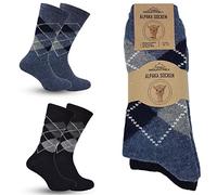 MOUNTREX® Calcetines de Alpaca y Lana para Hombre y Mujer - Térmicos de Invierno, Cálidos, Finos, de Peluche - 2 Pares, Vaquero/Negro - Cuadros