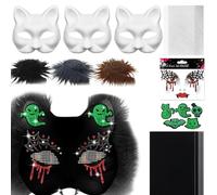 MOUNTTU Therian - Kit de máscara de gato con temática de vampiro con piel sintética, hoja de malla de ojos, tela de fieltro y calcomanía para Halloween, fiesta de cosplay, zorro, gato peludo