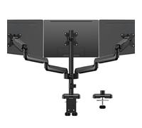 MOUNTUP Soporte de monitor triple para pantallas de 17 a 32 pulgadas, soporte de monitor triple de movimiento completo, soporte de escritorio de 3 brazos con resorte de gas que soporta 4.4-20 libras