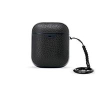 Mous - Funda Protectora para AirPods de 1ª y 2ª generación, Funda para Airpod con Llavero, Compatible con Carga inalámbrica - Cuero Genuino - Negro - Accesorios AirPod
