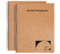 Mousbull Cuaderno de puntos A4, paquete de 2 cuadernos grandes de cuadrícula de puntos en espiral, 200 páginas de 100 g/m² de grosor para bocetos, escritura, tomar notas y más, cubierta marrón kraft