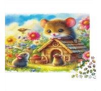 Mouse 1000Pc Adult Jigsaws Mice at Tiny House with Flowers for Adults Challenging Brainteasing Puzzle Games 38x26cm 1000pcs