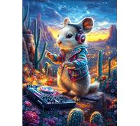 Mouse DJ Persona en el Bosque mágico Puzzles 500 Piezas Construir DIY 3D Cuento de Hadas mágico de Animales Rompecabezas para Adultos Maquetas Educativas Aliviar Estrés Estera Portátil 500 PCS