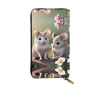 Mouse in Love - Cartera larga de piel con estampado de ratón - Cartera personalizada para mujer con bolsillo para monedas, color negro, talla única, color negro, talla única, Black, Talla única