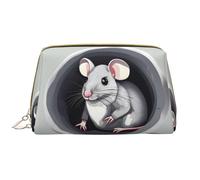 Mouse in The Hole - Bolsa de cosméticos de piel, impermeable, bonita bolsa de aseo de viaje con cremallera, juego de bolsas de almacenamiento de cosméticos para mujer, color marrón, White, Talla única
