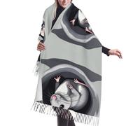 Mouse in the Hole - Bufanda con flecos de cachemira, bufanda de moda para mujer, chal para cabeza, bufanda larga, ideal para otoño e invierno