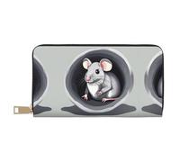 Mouse in the Hole - Elegante cartera de cuero para mujer, organizador de gran capacidad con soporte para chequera, cartera plegable para mujer, color blanco, talla única, clásica, White, Talla única,