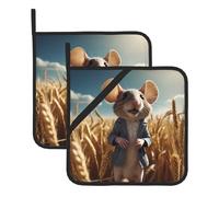 Mouse On The Wheat Field - Juego de dos soportes cuadrados para ollas (20,3 x 20,3 cm), telas de calidad, antiquemaduras y fáciles de limpiar