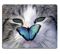 Mouse Pad de ráton de Goma Natural Mirando a un Gato con una Mariposa en la Nariz M0A17236