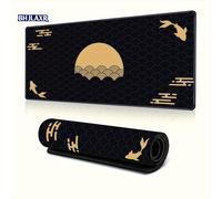 Mouse Pad Grande Negro y con Peces Koi, Sol y , en Japonés, para Gaming con 90X40 Cm