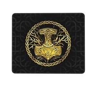 Mouse Pad Runa del Martillo Vikingo De La Mitología Nórdica Vintage Bordes Cosidos Alfombrilla Ratón Antideslizante Tapete Escritorio para Pc Accesorio Gamer 10X12In