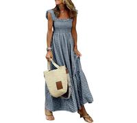 Mousegirl Vestido largo de verano para mujer, con tirantes delgados, cuello cuadrado y volantes, Negro, M