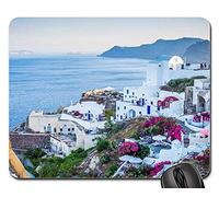 Mousepad, Oia Santorini Grecia Atardecer Isla Mar Turismo Tapete De Juego Antideslizante Alfombrilla De Ratón Bordes Cosidos Alfombrilla Gaming para Laptop Ordenador 25X30Cm