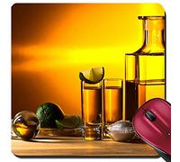 Mousepad, Tequila Dorado con Sal Y Limón sobre Mesa De Madera Mouse Mat Bordes Cosidos Mouse Pad Multifuncional Tapete De Juego para Gamers Juegos 25X30Cm