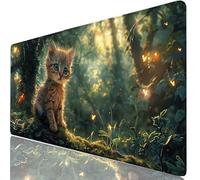 Mousepad XXL 520x250x3mm Gato Alfombrilla Ratón Grande Gaming Verde, Tapete Escritorio con Bordes Cosidos, Alfombrilla Ordenador Antideslizante Resistente Salpicaduras, Alfombra Ratón para PC H0-939