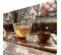 Mousepad XXL 520x250x3mm Té Alfombrilla Ratón Grande Gaming Flor, Tapete Escritorio con Bordes Cosidos, Alfombrilla Ordenador Antideslizante Resistente Salpicaduras, Alfombra Ratón para Trabajo H0-981