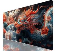 Mousepad XXL 900x400x3mm Dragón Alfombrilla Ratón Grande Gaming Flor, Tapete Escritorio con Bordes Cosidos, Alfombrilla Ordenador Antideslizante Resistente, Alfombra Ratón para Trabajo, PC H0-936