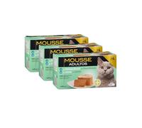 Mousse Adultos para Gatos, Pescados Blancos y Salmón, sin Cereales, Pack 3 Cajas, 12 Tarrinas x 85 g DeliKuit