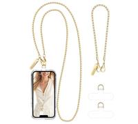 MOUTAKEY Juego de cadena de metal para teléfono celular, correa de cadena desmontable para iPhone, se adapta a todos los teléfonos, 1 correa de muñeca para teléfono con 2 pestañas de sujeción para