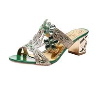 Mouth Fish Sandals Femeninas Fashion Heel With High Slippers y Rhinestone Heel Sandalias Femeninas (Green, 39)