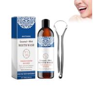 Mouth Wash Colutorio Menta de Coco, Enjuague Bucal con Raspador Lingual, Suave y Sin Alcohol, Refresca y Limpia en Profundo la Boca, Enjuague Bucal para Eliminar Olores y Manchas