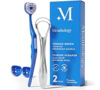 Mouthology Cepillos de lengua y raspador de lengua, 2 unidades, azul oscuro