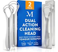 Mouthology Raspador de lengua para adultos (paquete de 2), reduce el mal aliento, rascador de lengua de metal, limpiador de lengua, raspador de lengua, rascador de lengua de acero inoxidable,