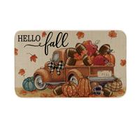 Moutina Hello Fall Football Truck Pumpkin Maple Leaves Door Mat 17 x 29 Inch Seasonal Autumn Harvest Thanksgiving Decorative Doo