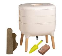 Moutta I Urbalive 2 Bandejas Marfil, Kit Completo I Diseño de Vermicompostaje I Sustrato de iniciación I Estera de cáñamo + Pala I Interior, balcón y jardín