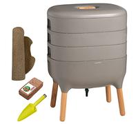Moutta I Urbalive 3 Bandejas Gris, Kit Completo I Diseño de Vermicompostaje I Sustrato de iniciación I Estera de cáñamo + Pala I Interior, balcón y jardín