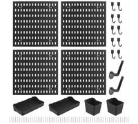 MOUYAT 4 tableros de clavijas para paredes, kit organizador de pared con 4 azulejos de 30 x 30 cm y 18 accesorios, tableros de herramientas negros para organizador de pared, exhibición de adornos