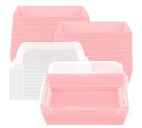 MOUYAT 50 cajas individuales para rebanadas de tartas, cajas de cartón para llevar con tapas transparentes, recipientes de postre a prueba de aceite para sándwich de macarrón, galletas, donas