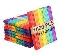 MOUYAT Palitos de palitos de paletas de madera de 114 x 10 mm, 1000 unidades de palitos de paletas de madera natural, para manualidades, modelismo, decoración, 6 colores