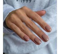 MouYou - 24 uñas postizas cortas cuadradas de color rosa oscuro con pegamento para uñas, uñas postizas acrílicas desnudas naturales para mujeres y niñas
