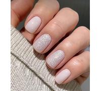 MouYou 24 unidades de uñas postizas con pegamento para uñas, cuadradas para boda, color rosa claro, uñas postizas con pegamento para uñas, uñas postizas acrílicas rosas