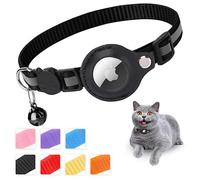 Mouyou Airtag Collar para gatos, Airtag collar gato suave nailon reflectante con campana y cierre de seguridad, collar de seguimiento de gatos con soporte, funda Airtag ajustable de 22 - 34 cm, negro