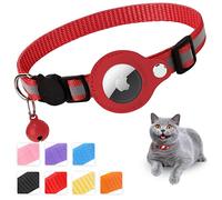 Mouyou Airtag Collar para gatos, Airtag collar gato suave nailon reflectante con campana y cierre de seguridad, collar de seguimiento de gatos con soporte, funda Airtag ajustable de 22 - 34 cm, rojo